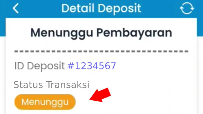 detail deposit dengan status menunggu pembayaran di aplikasi qiosfin