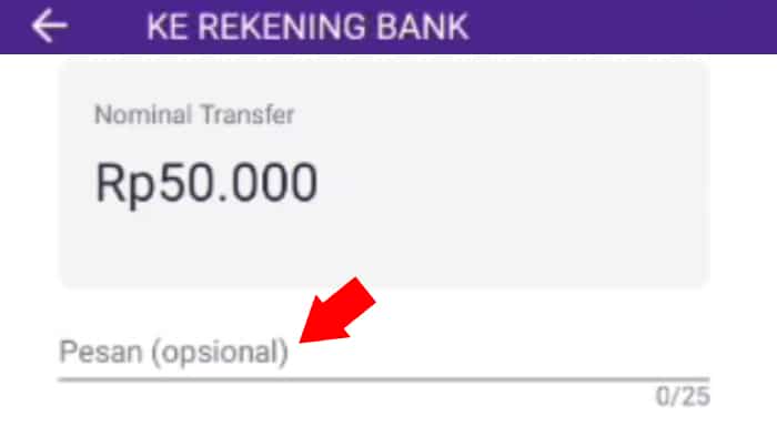 fungsi pesan opsional pada halaman transfer ovo