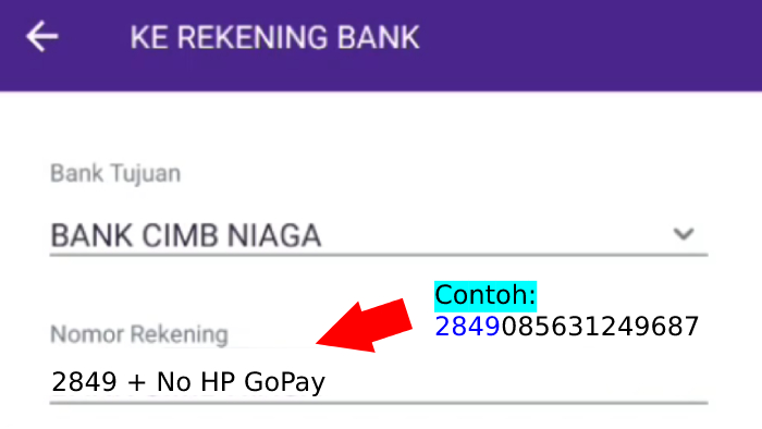 isi nomor rekening dengan menyertakan kode bank niaga