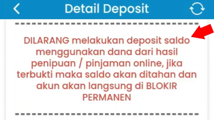 larangan deposit pada aplikasi qiosfin