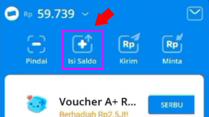 lihat saldo dana dan tap menu isi saldo