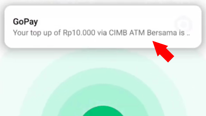 notifikasi dana masuk dari GoPay via cimb atm bersama