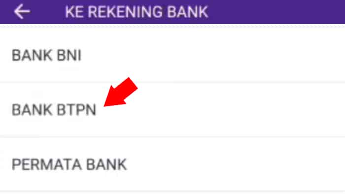 pilih bank btpn pada daftar bank ovo untuk transfer ke jenius