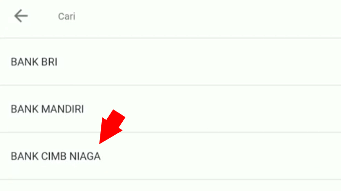 pilih bank cimb niaga dari daftar bank di ovo