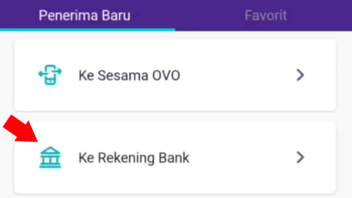 pilih opsi transfer ovo penerima baru ke rekening bank