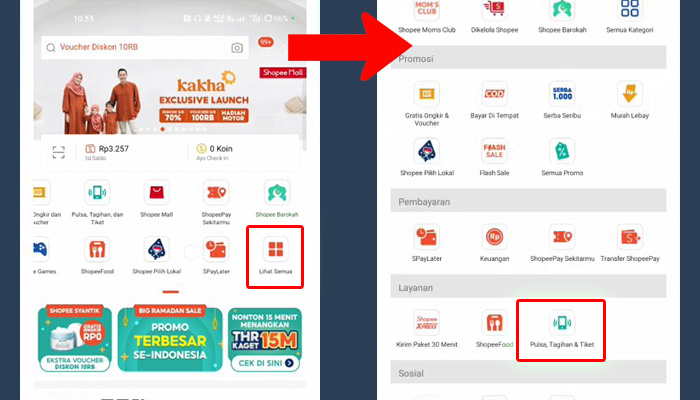 shopee lihat semua - pulsa tagihan tiket