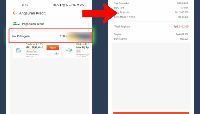 shopee no pelanggan pegadaian - total tagihan pegadaian