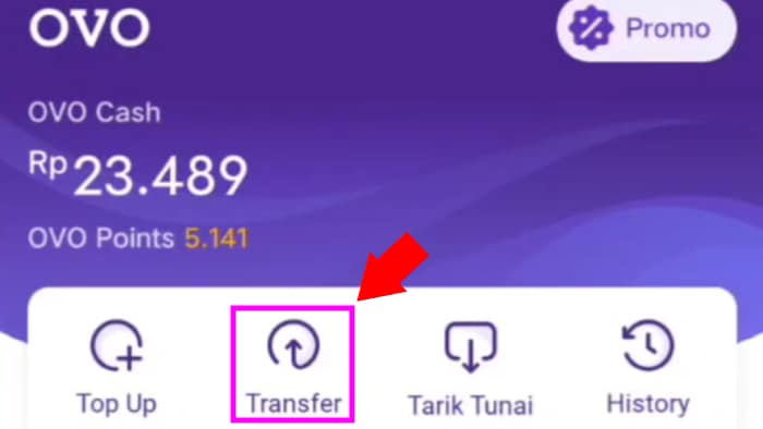 tap icon transfer untuk kirim uang ke rekening