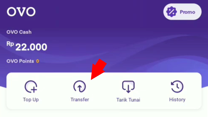 tap menu transfer pada aplikasi ovo untuk transfer gopay driver