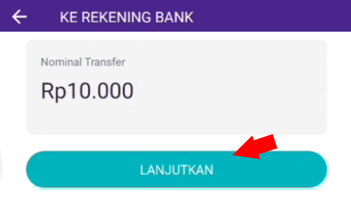 tap tombol lanjutkan setelah mengisi nominal transfernya