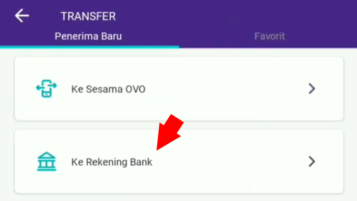 transfer penerima baru lalu pilih ke rekening bank ovo