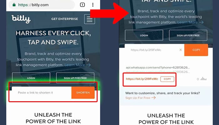 bitly shorten - copy url