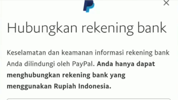 catatan paypal untuk menghubungkan rekening bank