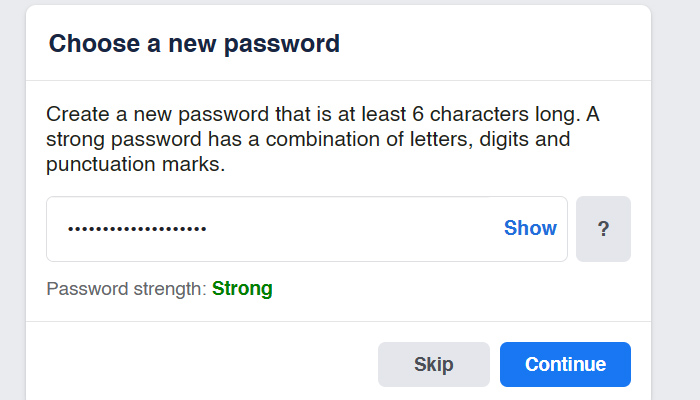 facebook choose a new password
