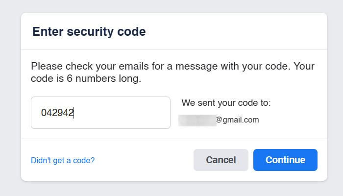 facebook enter security code