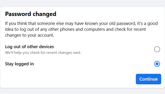facebook password changed