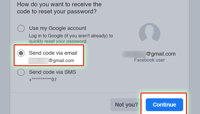 facebook send code via email