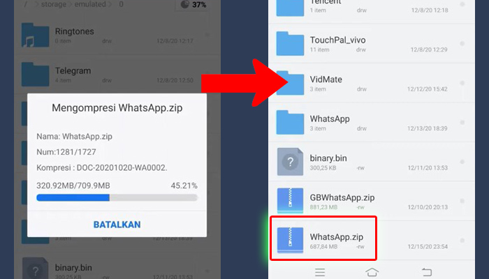 file manager mengompresi - backup wa