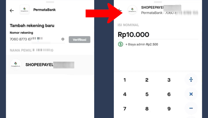 gopay tambah rekening baru - isi nominal