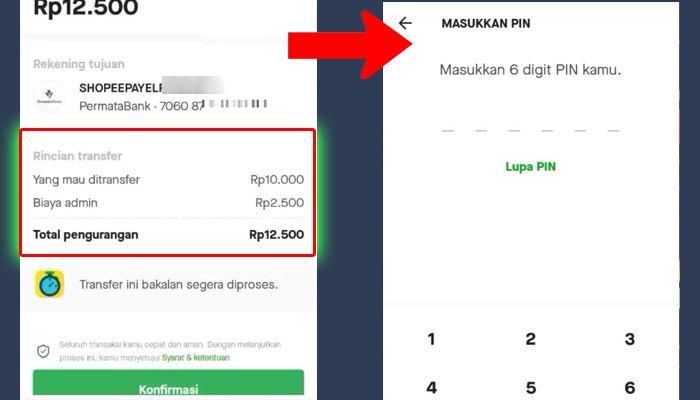 gopay total pengurangan - nomor pin