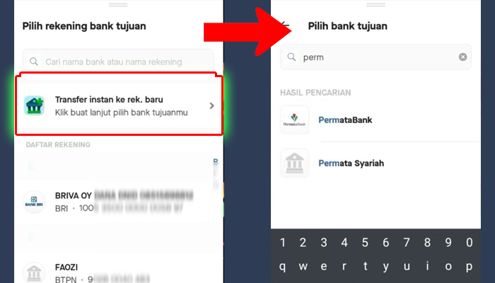 gopay transfer instan ke rek baru - permatabank