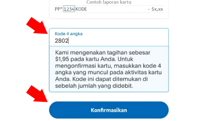 input kode dan tap tombol konfirmasi