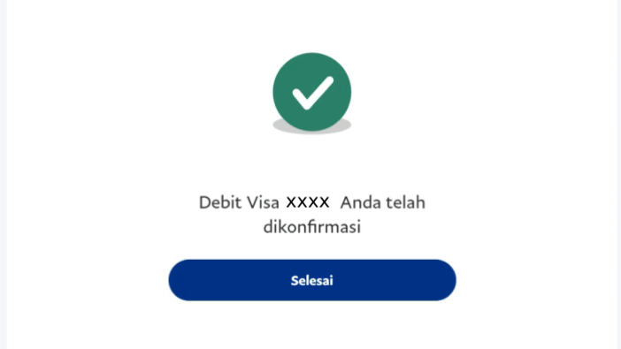 kartu berhasil dikonfirmasi oleh paypal