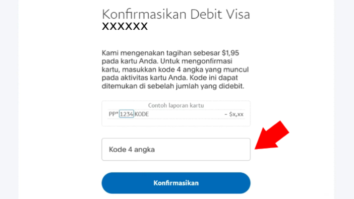 kolom tempat memasukkan kode dari paypal