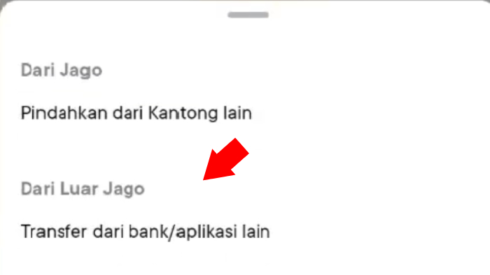 opsi isi saldo jago dari bank