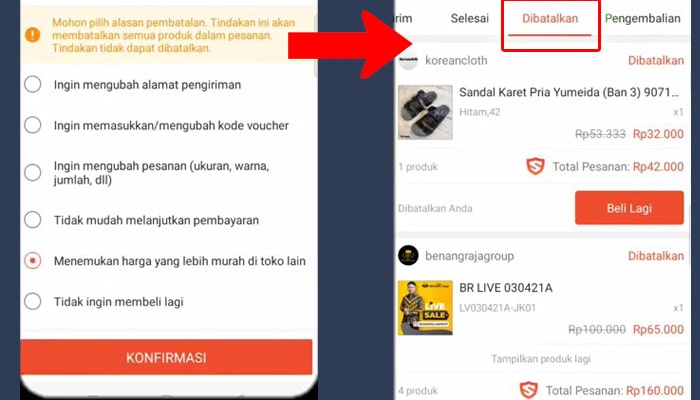 shopee konfirmasi pembatalan - dibatalkan