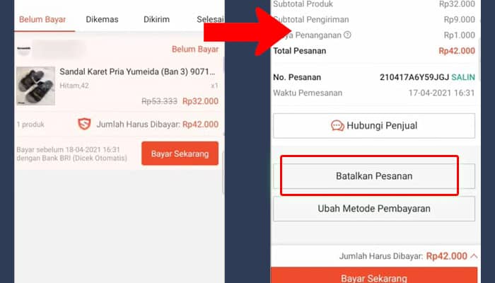 shopee pilih pesanan - batalkan pesanan