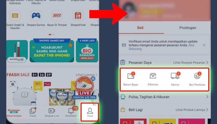 shopee saya - pesanan saya