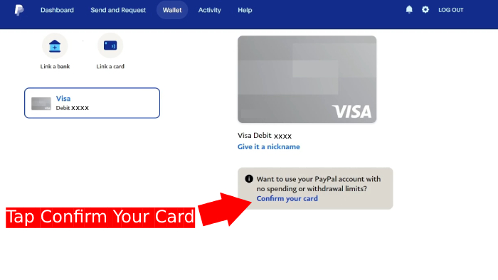 tap confirm your card di dashboard paypal
