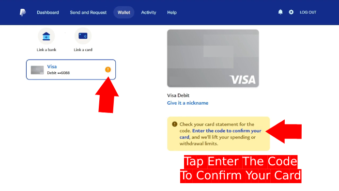 tap link untuk memasukkan kode yang dikirim oleh paypal