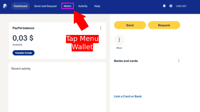 tap menu wallet pada dashboard paypal