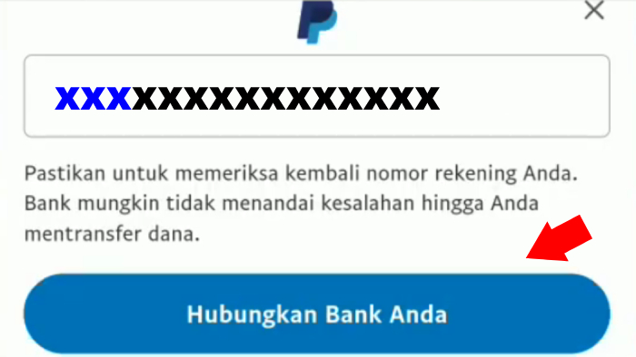 tap tombol hubungkan bank anda di website paypal