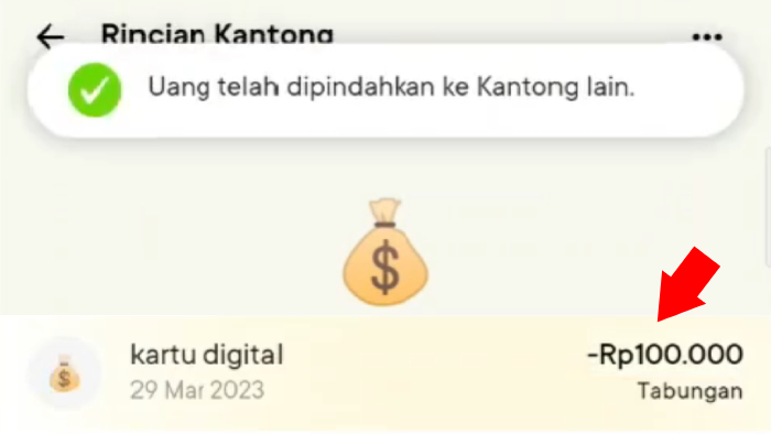 uang sudah dipindah ke kartu digital dari tabungan