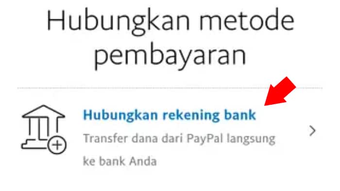 Pilih opsi Hubungkan Rekening Bank