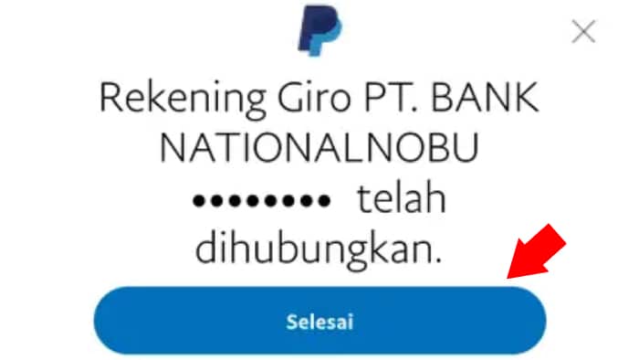 Proses menghubungkan rekening OVO ke PayPal selesai.