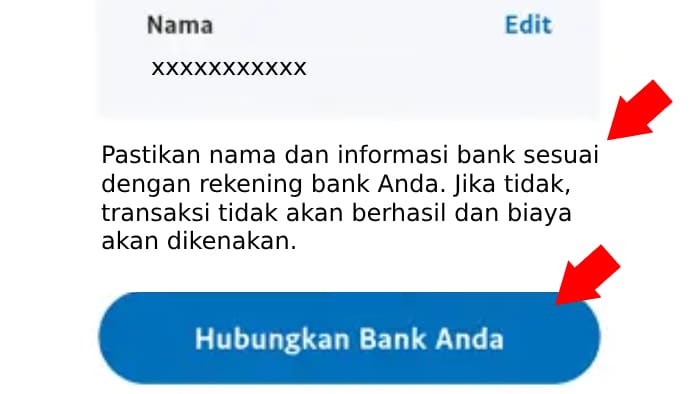 Tap tombol Hubungkan Bank Anda