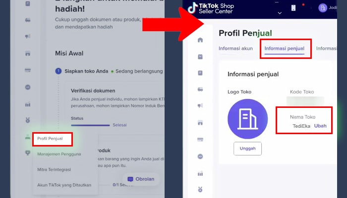 tiktok profil penjual - ubah nama toko