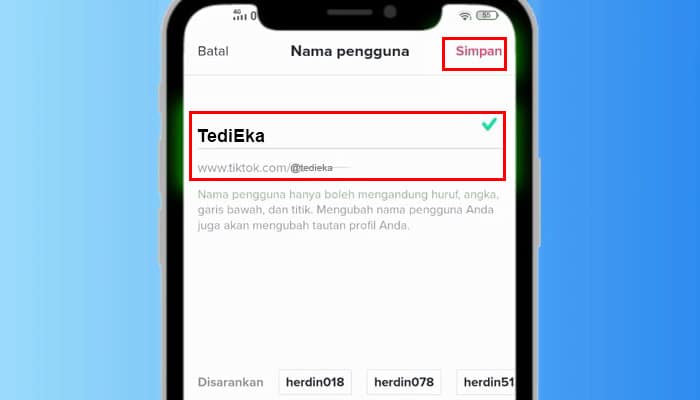 tiktok simpan nama pengguna