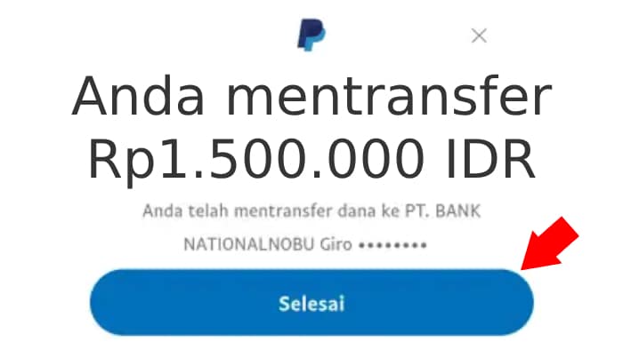 Transfer dari PayPal ke OVO telah selesai