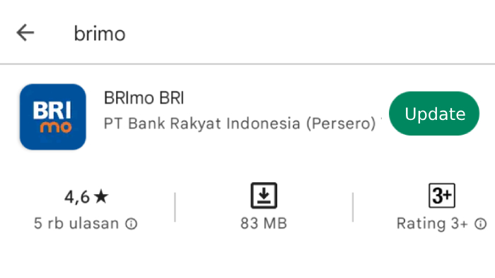 update aplikasi brimo untuk menghindari error