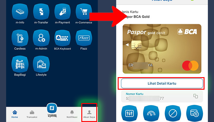 bca mobile akun saya - detail kartu