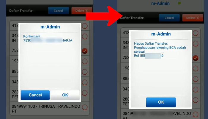 bca mobile hapus daftar transfer berhasil