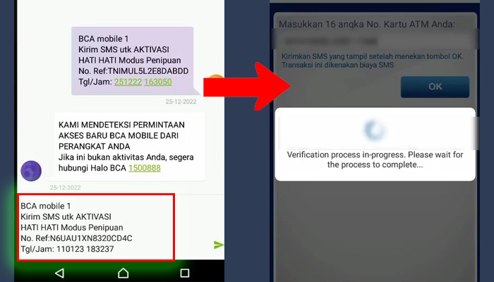bca mobile kirim sms - verifikasi