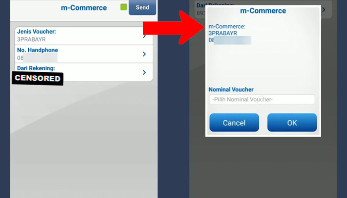 bca mobile nomor handphone - nominal voucher
