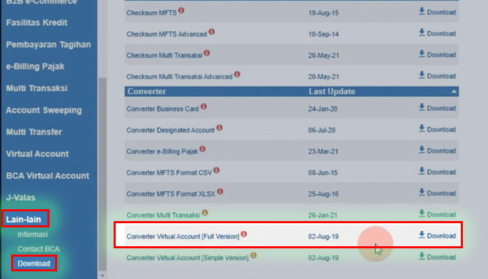 klikbca bisnis lain-lain download va converter