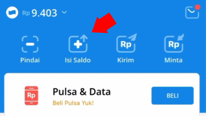 tap menu isi saldo di aplikasi dana